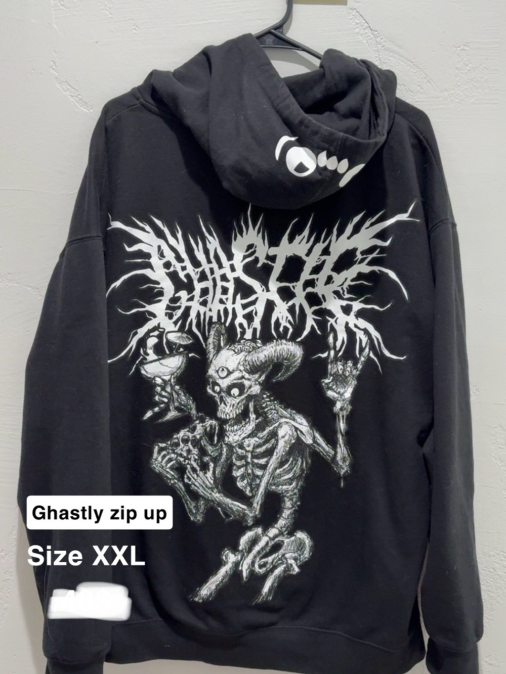 Ghastly Rave merch Zip-Up Hoodie with Skeleton Demon Print